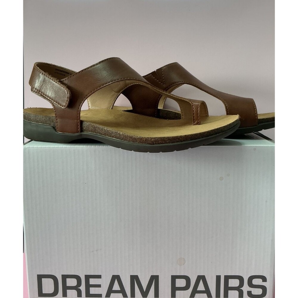 Dream pairs , brown, leather sandals hook and loop closure  very good condition
